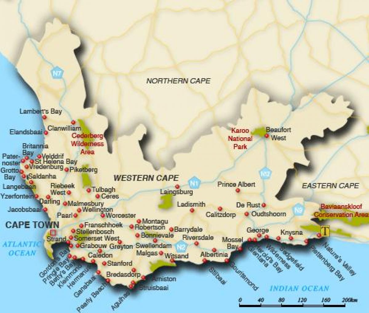 western cape 해변 지도